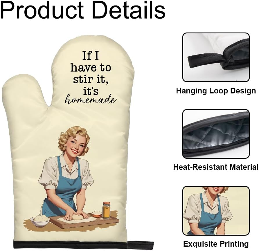DYJYBMY If I Have to Stir It It's Homemade Funny Oven Mitts and Pot Holder Set for Cooking Grilling, Kitchen Gadgets for Women, Funny Baking Gifts for Chef Friend, Hostess Baking Gifts for Mom Sister - Image 3