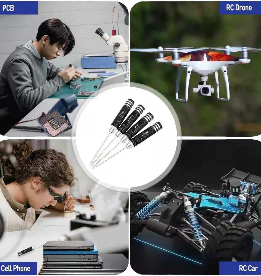 Drone Tool Kit -4Pcs RC Hex Driver Set –1.5mm Allen Wrench 2mm 2.5mm 3mm Aluminum Handle Steel Hexagon Screwdriver for traxxas RC Car Truck FPV Helicopter