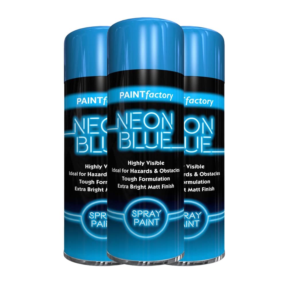 Classic Signature - 3 x Neon Blue 200ML, Spray Paint Aerosol Fluorescent Bright Graffiti (Banksey) Matt Finish