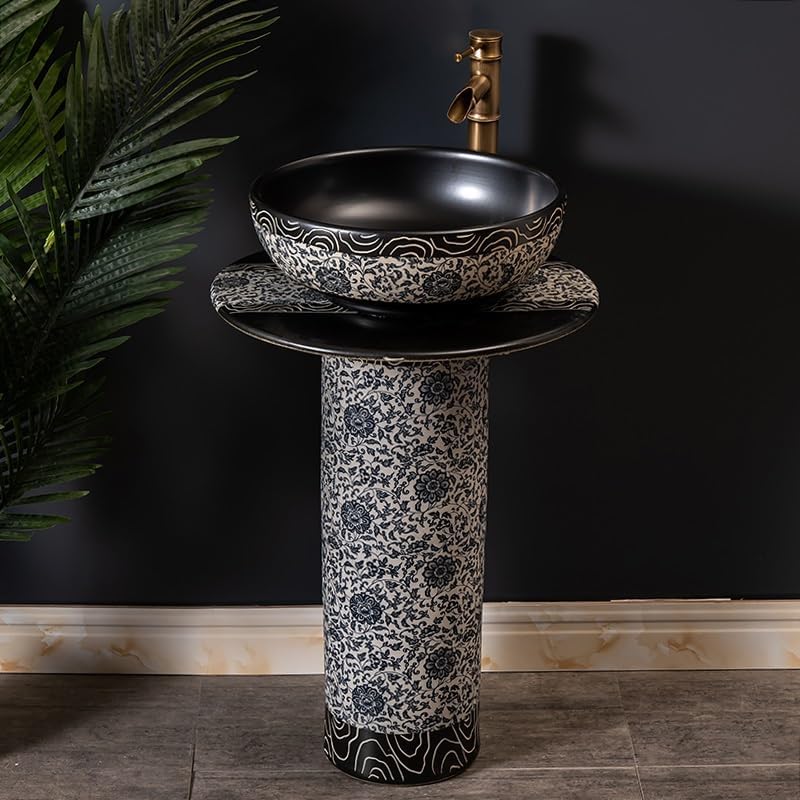 Bathroom Countertop Vessel Sink Household Pedestal Sink Wash Basin Ceramic Floor-standing Pedestal Sink Vanity