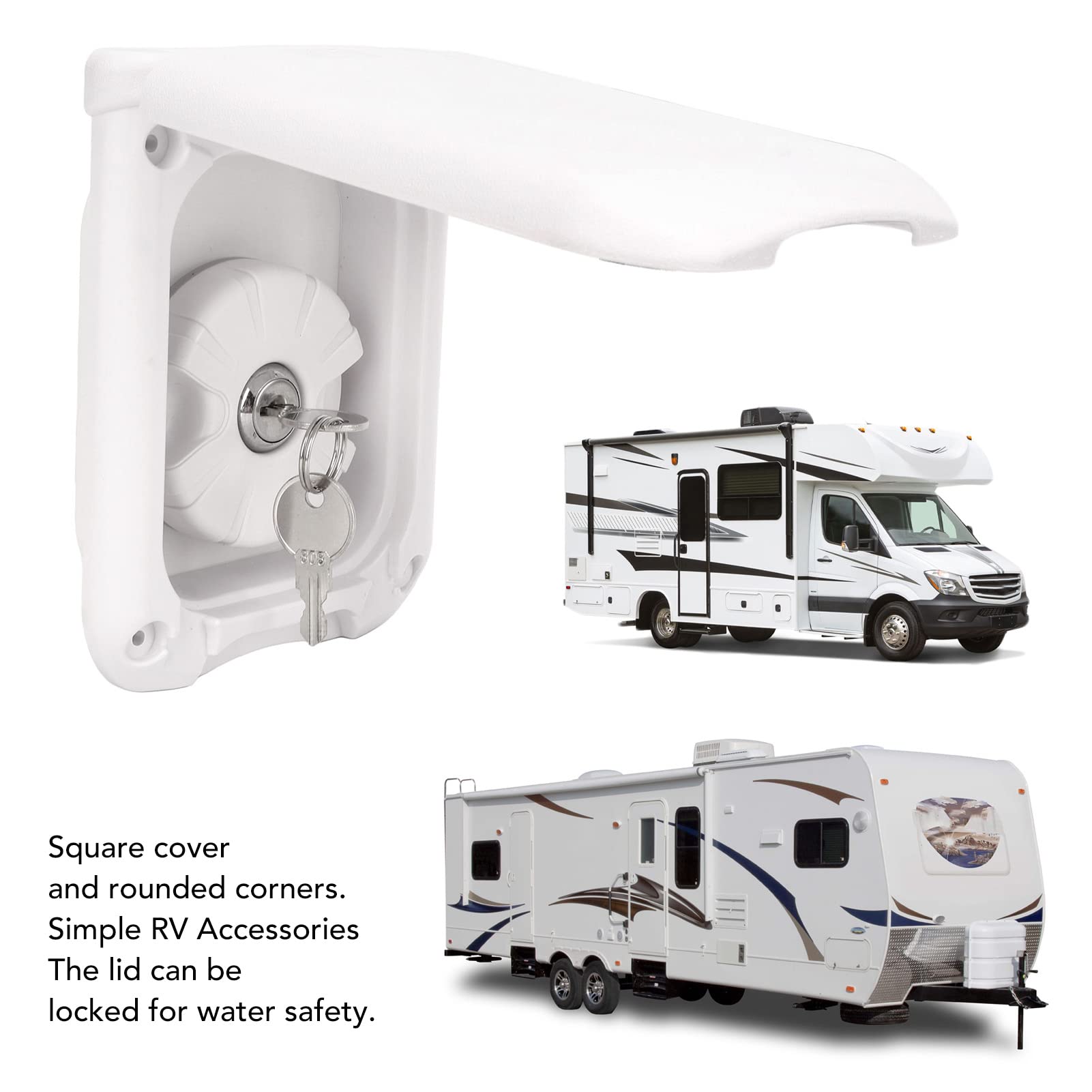 Tissting Tappo Serbatoio Acqua, 90 mm Tappo Acqua Camper con Coperchio, Ingresso Acqua per Camper con 2 Chiavi, Acqua Fresca Riempimento Botola di Ingresso per Caravan Motorhome Roulotte Barche