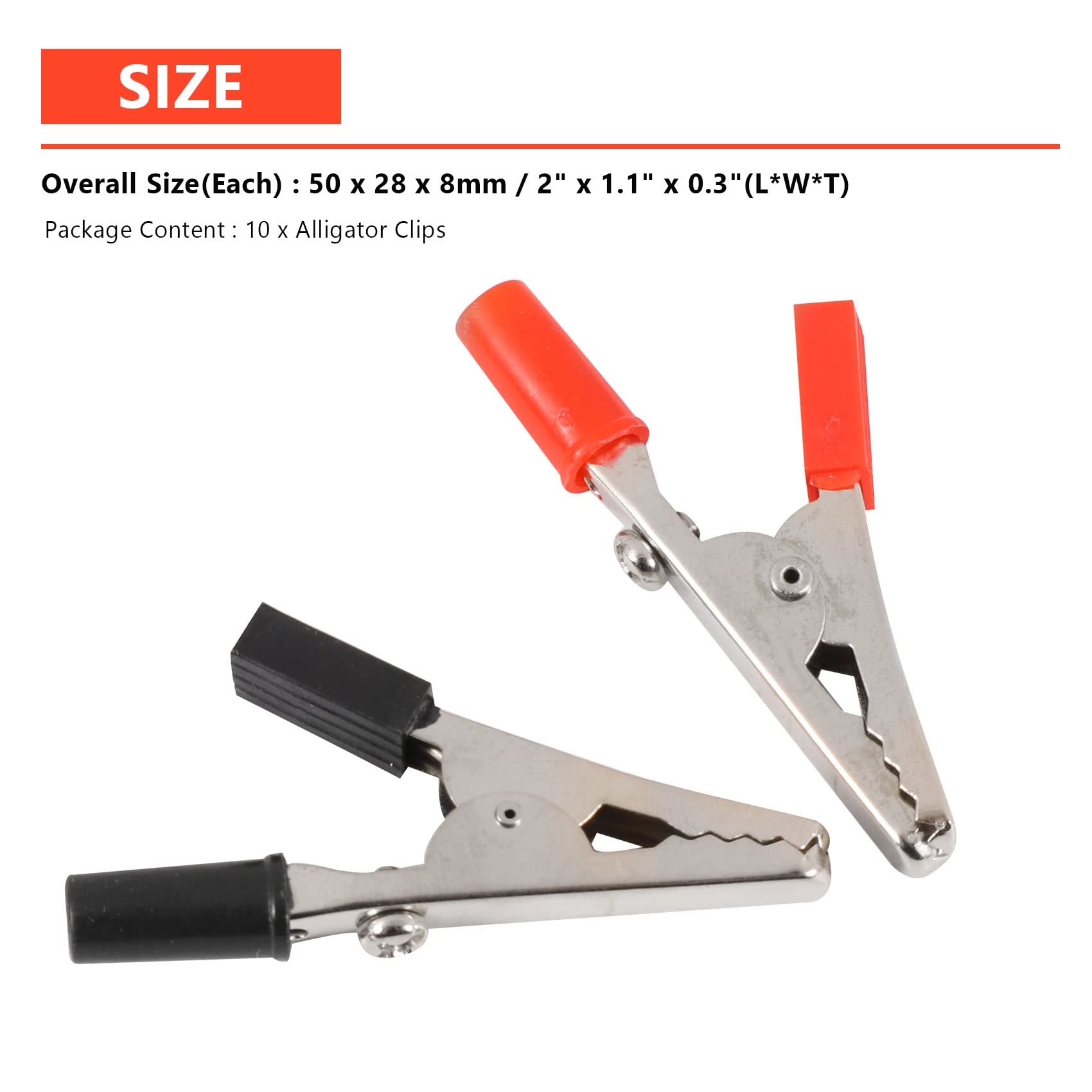 Lot de 10 pinces crocodiles en métal avec poignée en plastique de 50 mm
