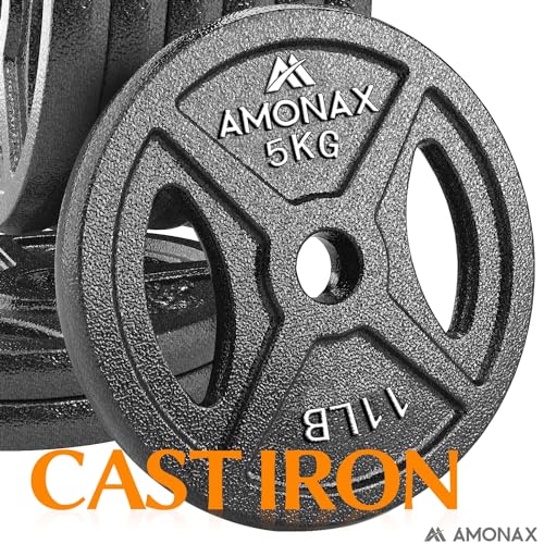 Amonax AMONAX Weight Plates Set, 2.5kg, 5kg, 10kg Dumbbell Plates for 1 & 2 Inch Olympic Weight Bars, Metal Barbell Plates for Weight Lifting Hip Thrust, Cast Iron Steel Weight Plates for Home Gym - Image 3