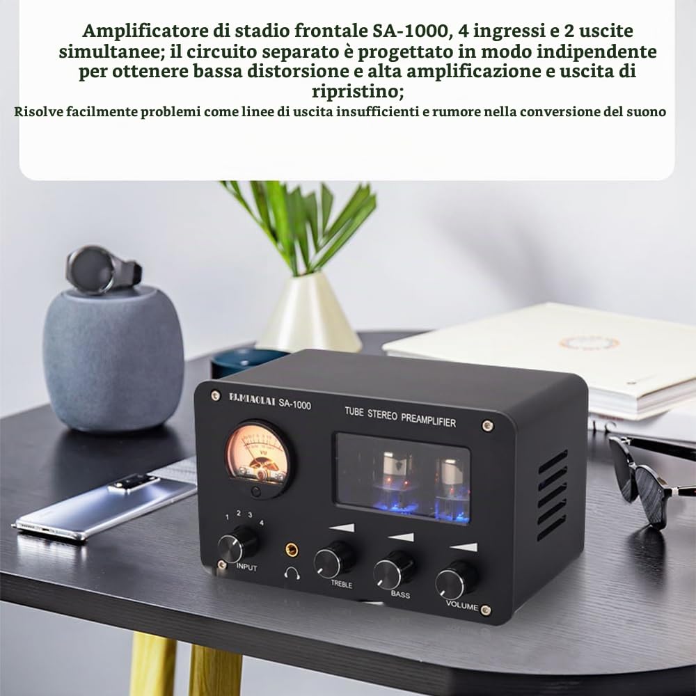 Amplificatore Valvolare Hi-Fi con Controlli Toni Indipendenti, Design Classico e Audio ad Alta Fedeltà per Appassionati di Musica. Esperienza Sonora Autentica con Regolazione