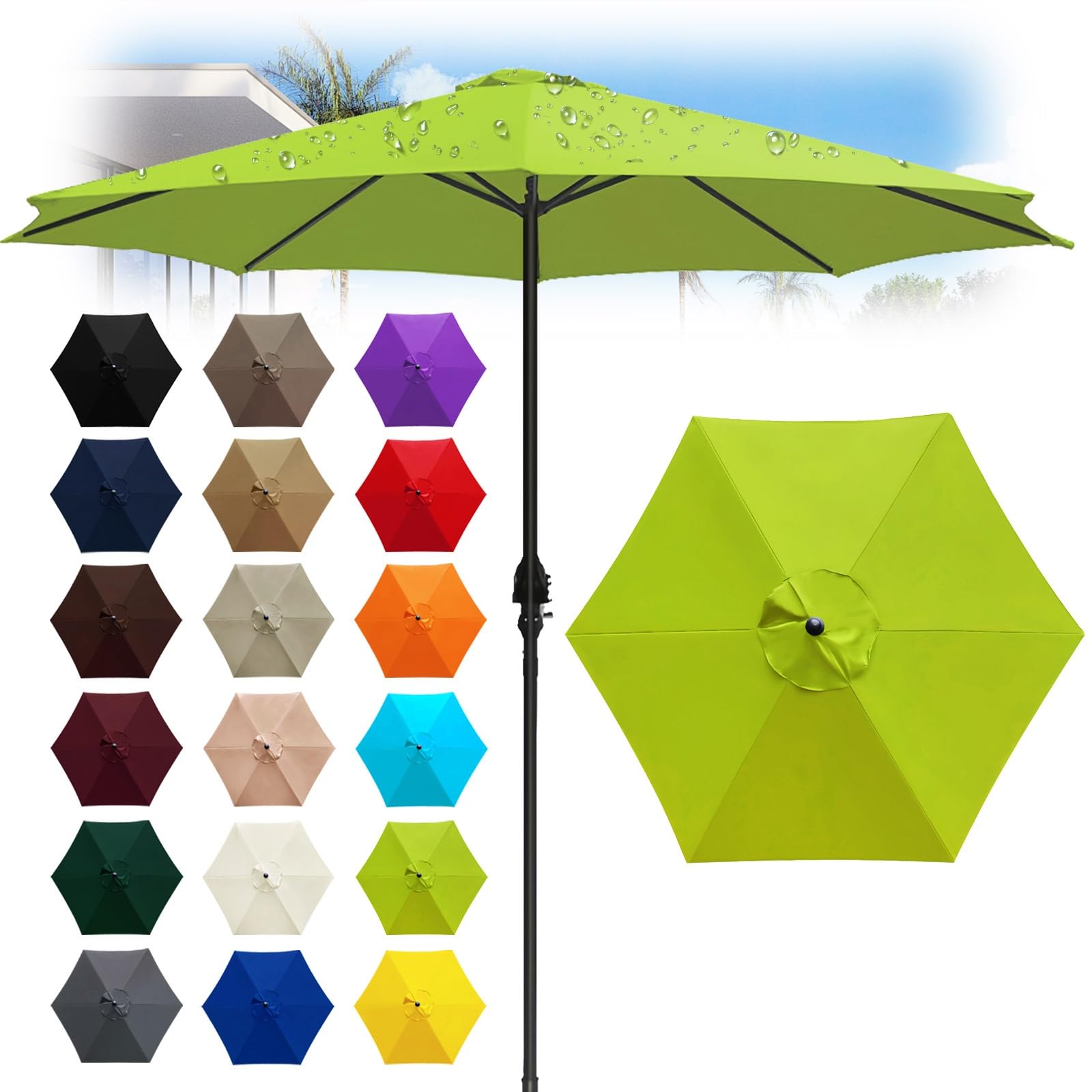 6 Ribs Outdoor Umbrella Canopy Replacement - Replacement Parasol Fabric Cover - 6.6/8.2/8.9/9.8ft Umbrella Cloth - Not umbrella frame - for Garden, Patio, Yard, Beach, Market(Grass Green,6 ribs: 2.5m/