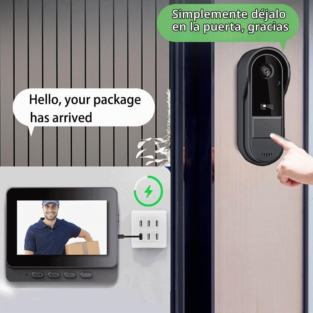 Timbre Inalámbrico con Cámara Timbre Videoportero Exterior IP65 Impermeable Inalámbrico con Cámara y Pantalla IPS de 4,3 Pulgadas(4000 mAh), Interconexión inalámbrica Bluetooth 2,4G, No Requiere WiFi