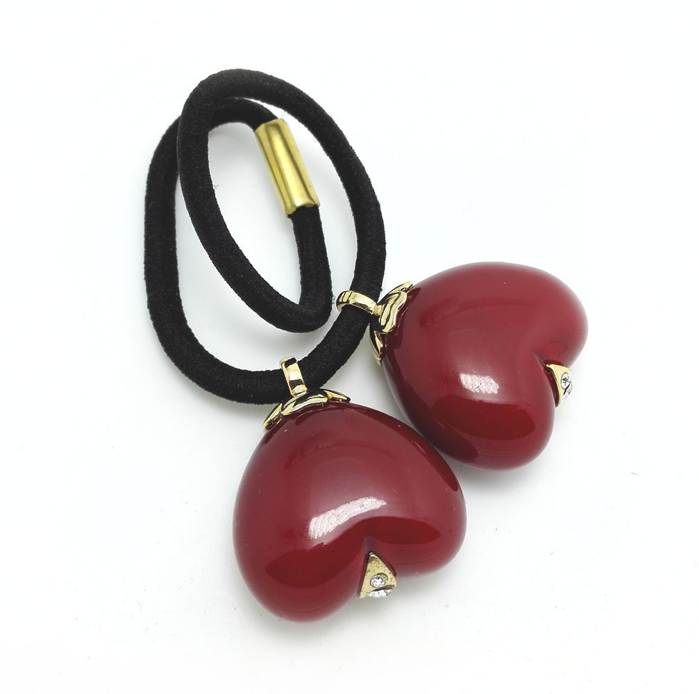 Meilliwish Double Heart-shaped Ponytail Holder Hair Tie (B80)(Red)