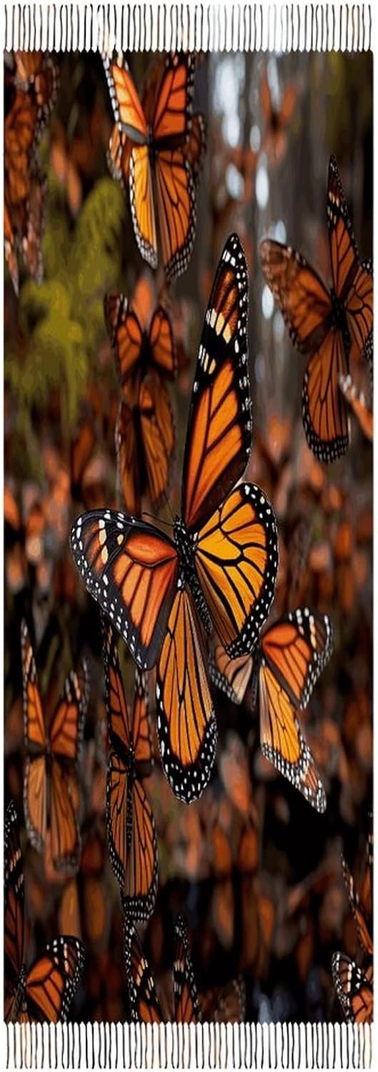 Monarch Butterflies Scarf for Women Men Soft Warm Fashion Blanket Scarves Classic Cashmere Feel Scarf Long Shawl Large Scarves Cold Weather Thick Blanket Scarfs