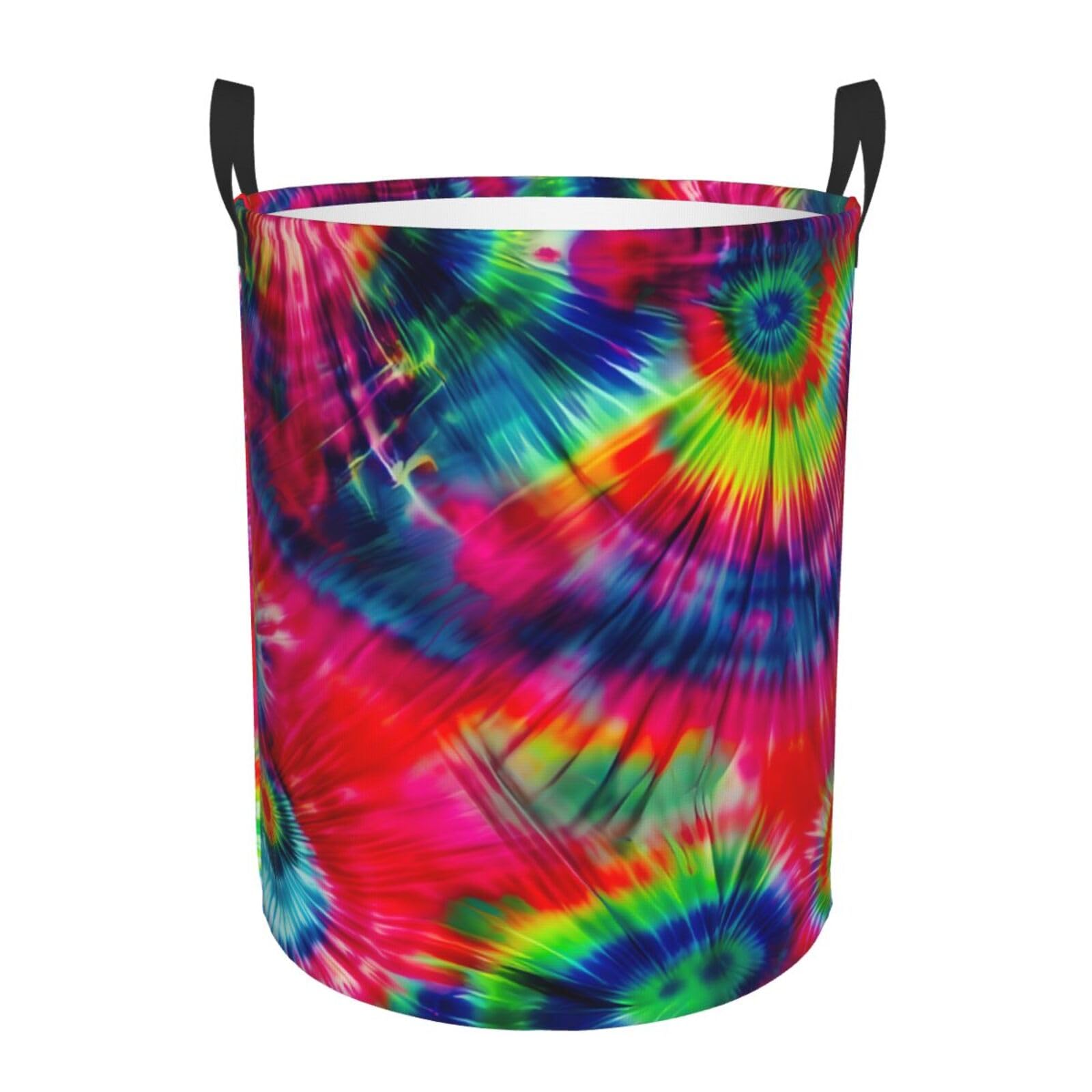 M Collapsible Laundry Hamper Round Color Tie Dye Print Storage