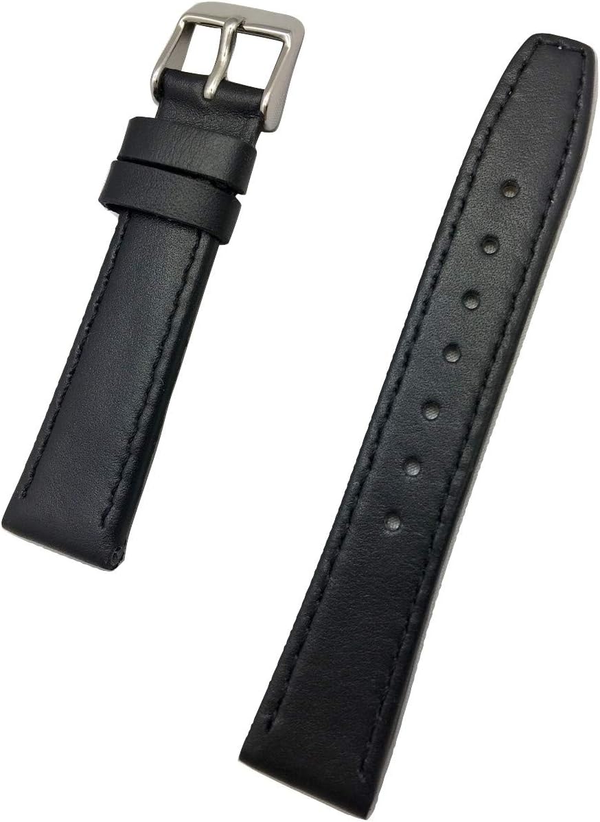 NewLife 16mm Short, Black Genuine Leather Watchband | Flat, Replacement Watchstrap that brings to Any Watch (Mens Short Length)