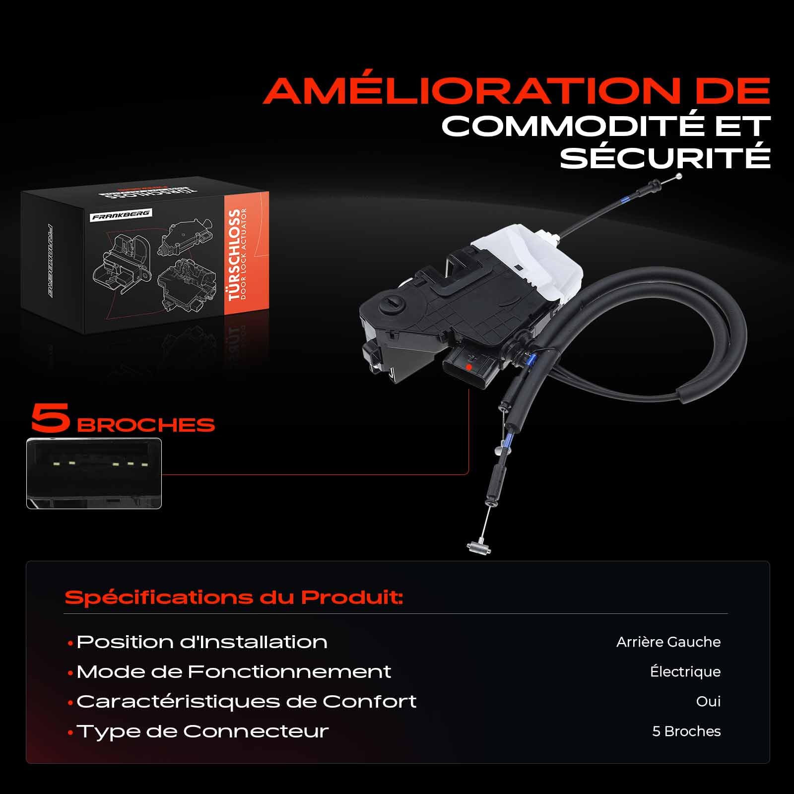 Frankberg Serrure de Porte Servomoteur Arrière Gauche 5-Pôles Compatible avec Tucson TL TLE 2016-2020 Tucson TL 2016-2019 Tucson TLE 2016 Remplacer# 81410-D3000