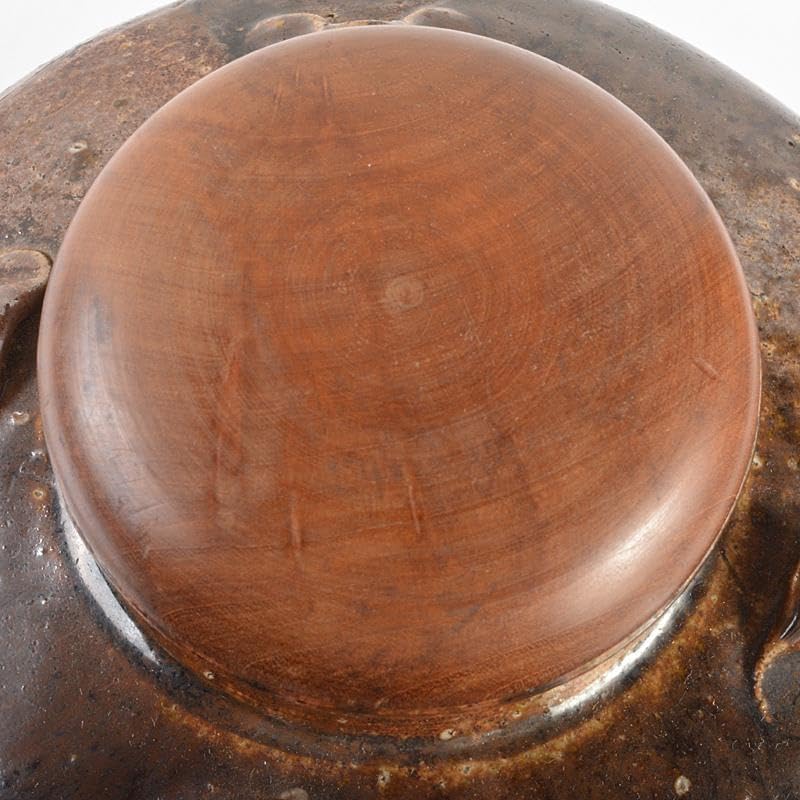 瀬戸焼 古瀬戸 四耳壷 葉茶壷 木製蓋付 高さ約24cm 時代箱 VR7341B瀬戸