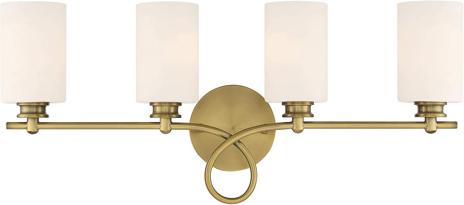 Savoy House 8-530-2-322 Woodbury Traditional Modern Farmhouse White Glass Bathroom Vanity Wall Light, 2-Light 120 Total Watts, 12" H x 14" W, Warm Brass