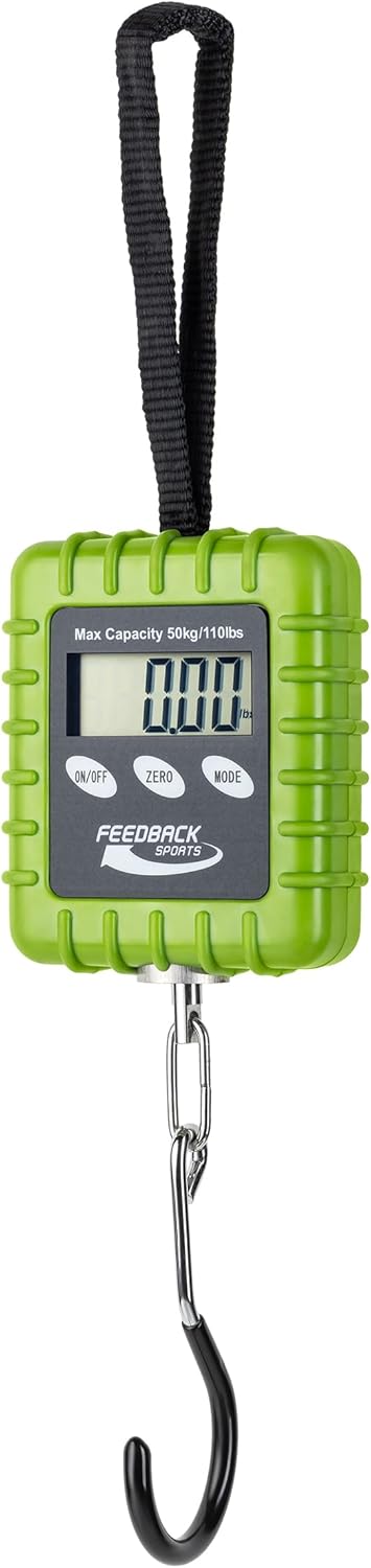 FEEDBACK SPORTS | Expedition Backpacking, Biking, Luggage 110lbs Capacity Digital Scale | Protective Rubber Exterior, Lbs/Kgs/Ounces/Grams/Decimal LCD Display | Batteries Included