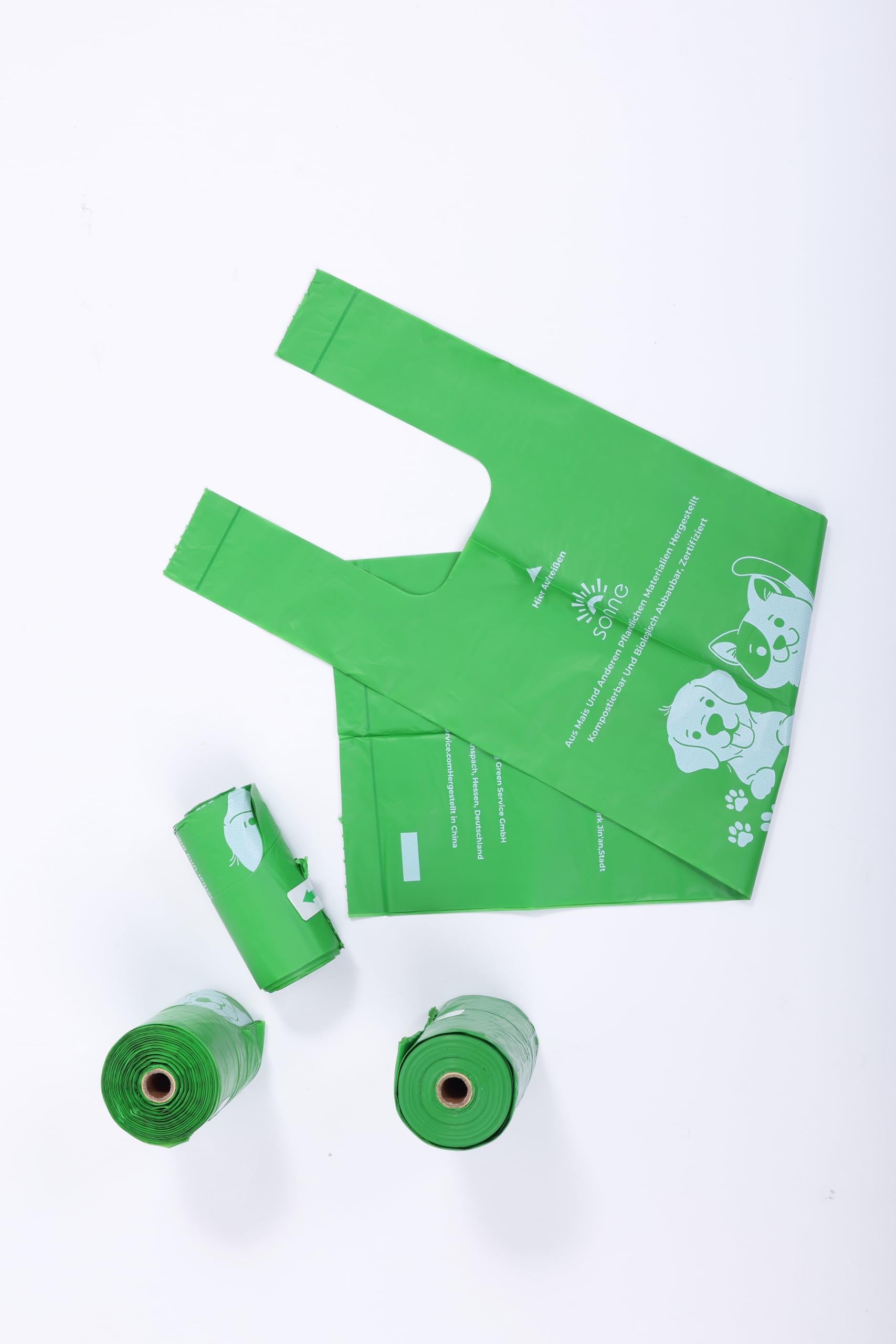 SONNE Hundekotbeutel mit Henkel 600er Pack, 100% biologisch abbaubare Kotbeutel für Hunde, extra dick & reißfest, auslaufsicher, kompostierbare grüne Hundebeutel für Gassi und hygienische Entsorgung