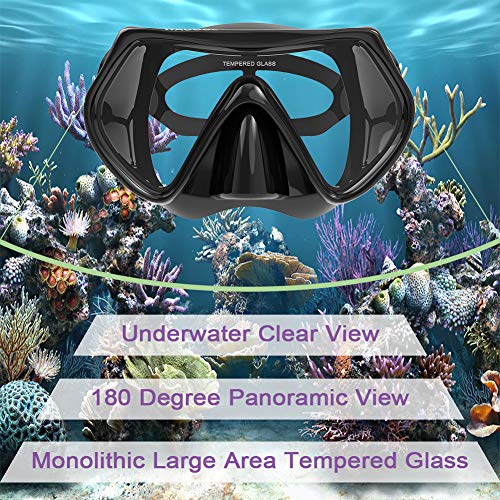 Wacool Professional Snorkeling Snorkel Diving Scuba Package Set With Anti-Fog Coated Glass Purge Valve And Anti-Splash Silicon Mouth Piece For Men Women (Adults,Black) #TOP2