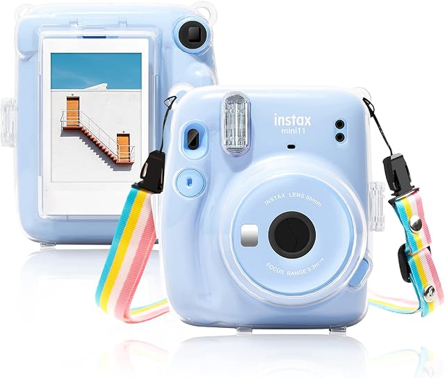 MUZIRI KINOKOO Instax Mini 11 Case Clear - Hard Carrying Protective Case for Fuji Mini 11 Camera - with Back Photo Pocket and Shoulder Strap - Transparent