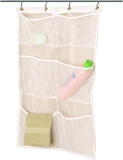 ALYER 6 Storage Pockets Hanging Mesh Shower Caddy,Space Saving Bathroom Accessories and Quick Dry Bath Organizer,White