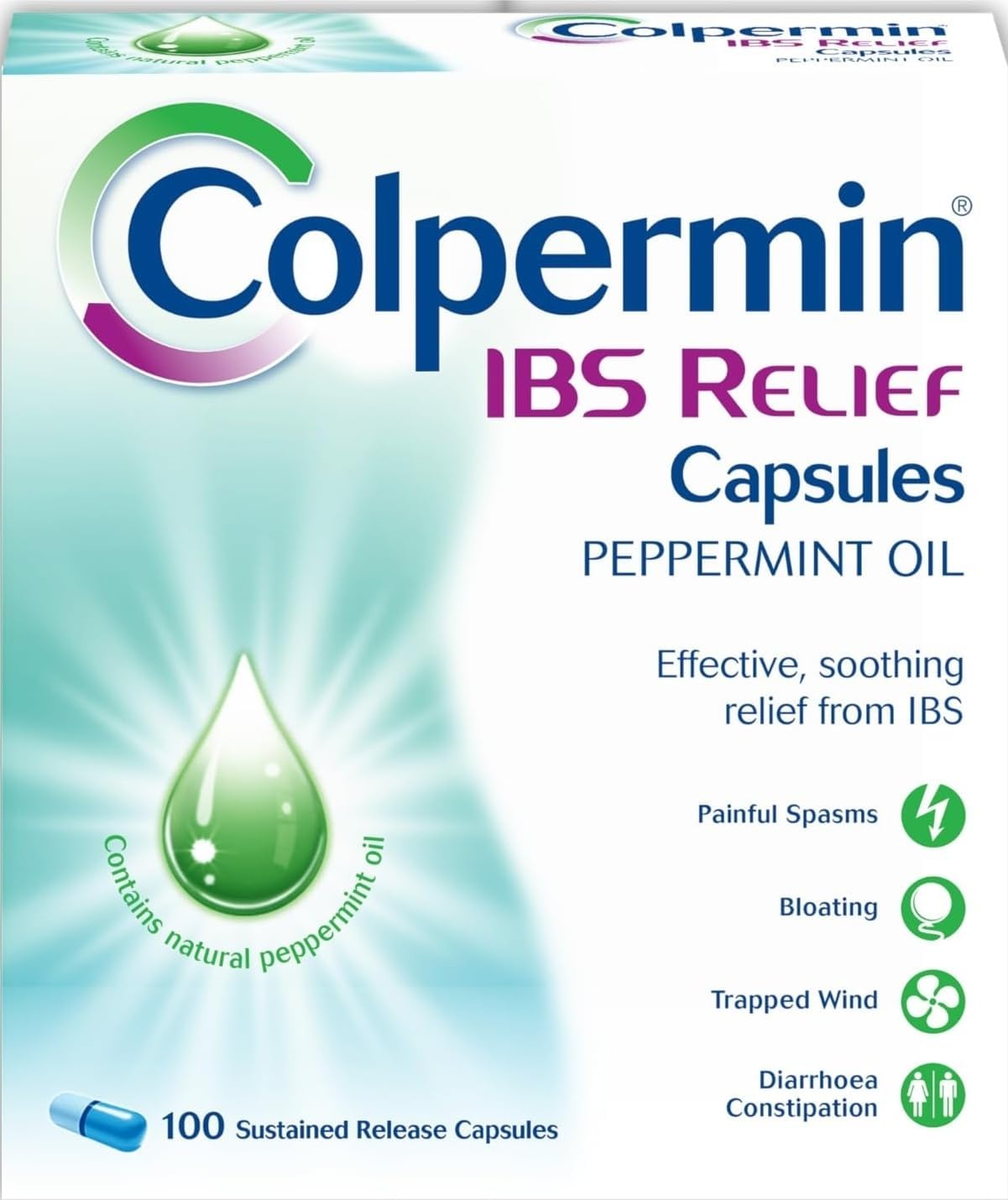 Colpermin IBS Relief - Peppermint Oil Capsules for Irritable Bowel Syndrome – Colpermin Capsules - 100 Pack