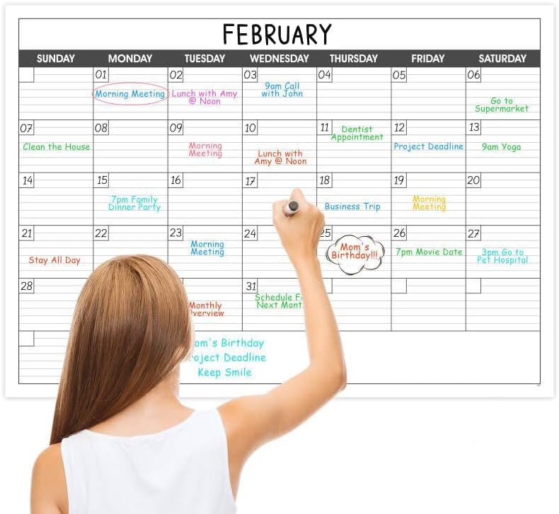 Large Dry Erase Calendar for Wall - Undated 1 Month Big Wall Calendar, 40" x 30", Erasable & Reusable Laminated Calendar Max with 8 Round Stickers, Great Layout Wall Calendar Dry Erase for Home, Office and School
