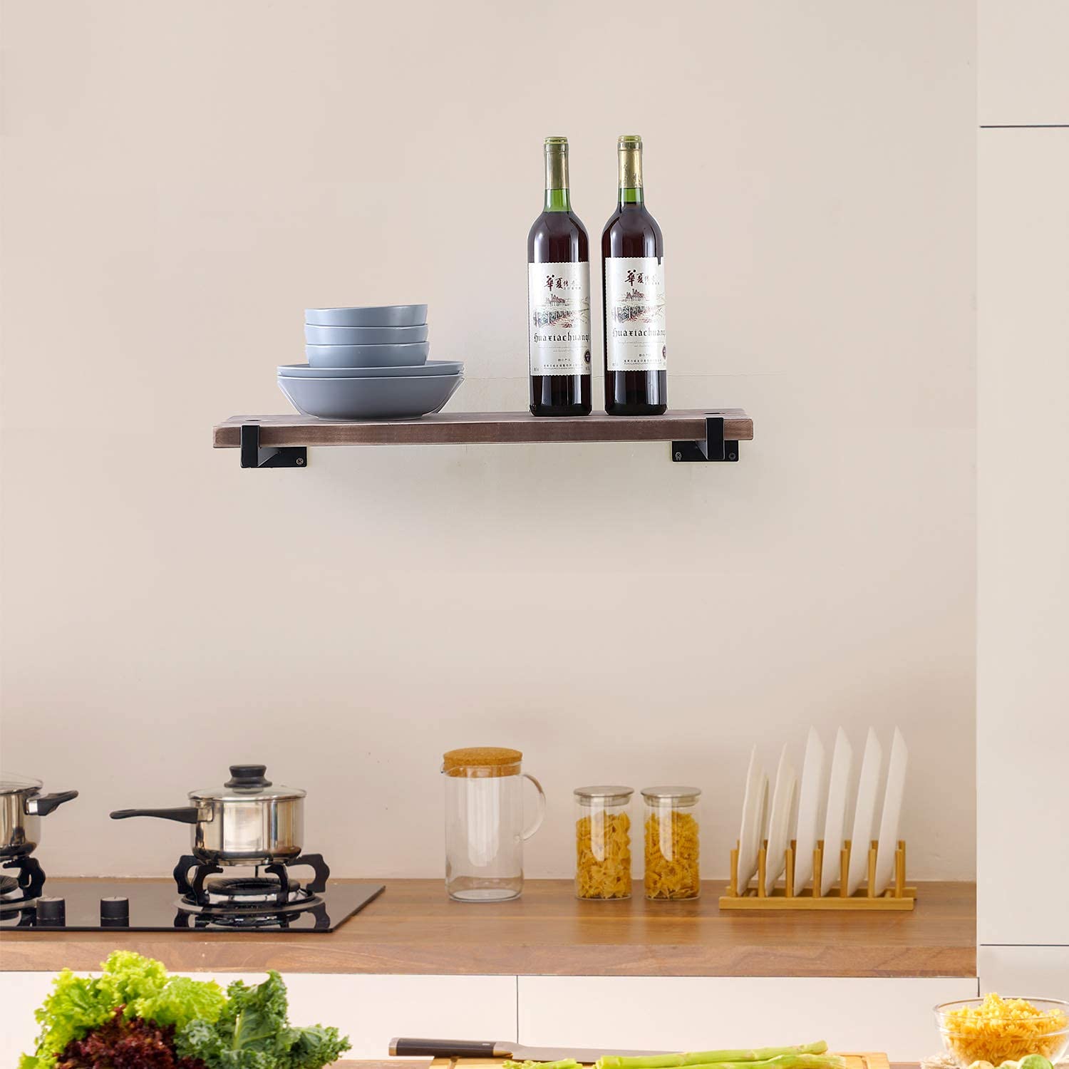 Floating Shelf Brackets，6 Pcs Heavy Duty Wall Mounted Shelf Brackets, 12 Inch Black Industrial