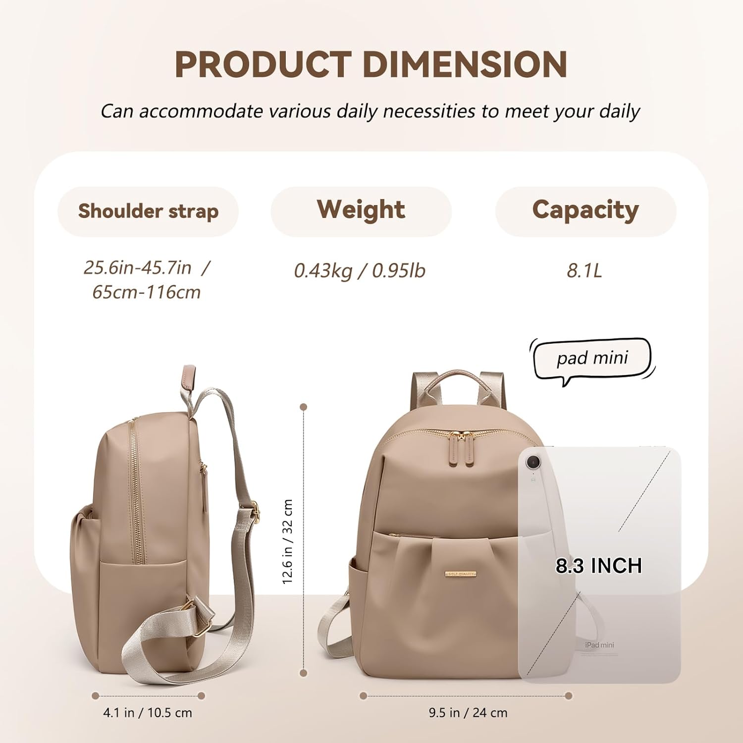Small Backpack for Women, Cute Backpack Casual Work Daypack Purse for College Travel, fit 9.7 Inch,Champagne Brown - Image 2
