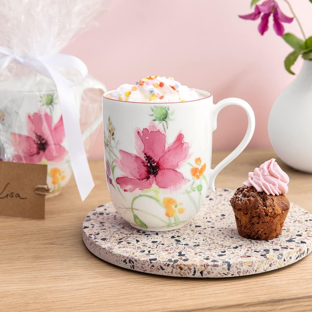 Villeroy & Boch Mariefleur BasicCollection Latte Macchiato Mug, Premium Porcelain, Made in Germany, 12.5 oz Capacity, Creamy White/Floral
