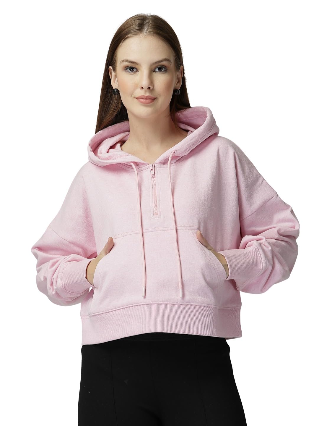unifringe Unifirnge Casual Wear Solid Crop Zipper Jacket Hooded Neck Full Sleeves Hoodie for Women Hoodies Women Stylish Sweater for Woman Stylish Latest Cotton Blend Fleece Hoodie Winter wear Hood Regular Fit-picture-35