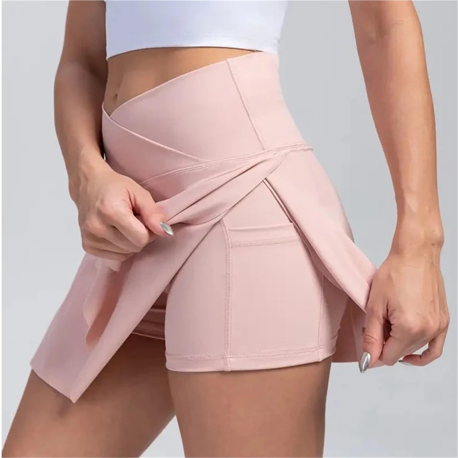 Damska plisowana spódnica do tenisa z kieszeniami i nylonem ze spandexu | Różowy SML XL XXL: Sport Tenis Bieganie Siłownia Na co dzień