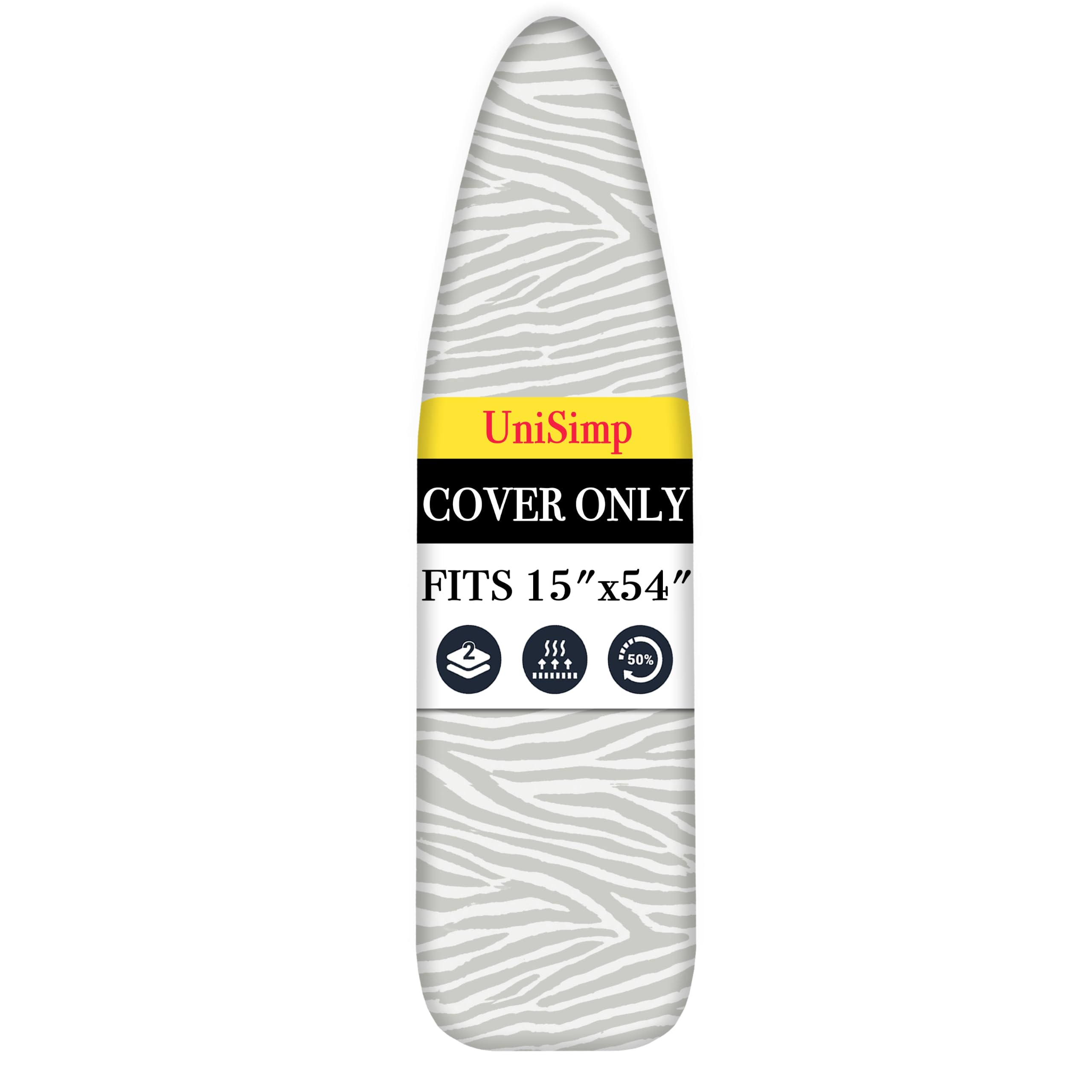 UniSimp® Ironing Board Cover and Pad Up To 137x38 cm, 100% Heavy Duty Natural Cotton Fabric, Etra-Thick Felt Padding, Elastized Edges, Machine Washable (Zebra Stripe) — image 1
