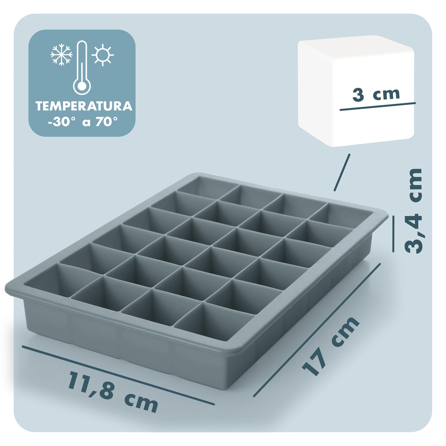 Blumtal cubiteras para hielo Set de 3-24 hielos cubitera silicona con tapa - ice cube tray Forma Cubo - Sin BPA + Gris Azulado + Gris Azulado + Azul Claro