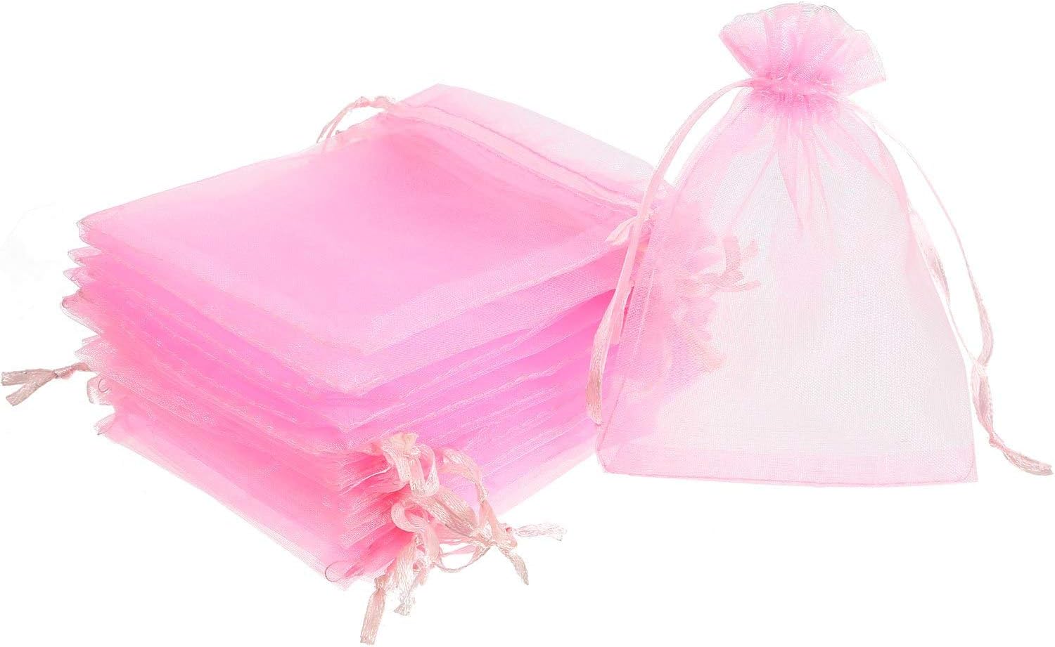 Mudder 50 Pack Organza Gift Bags Wedding Party Favor Bags Jewelry Pouches Wrap, 4 x 4.72 Inches (Pink)