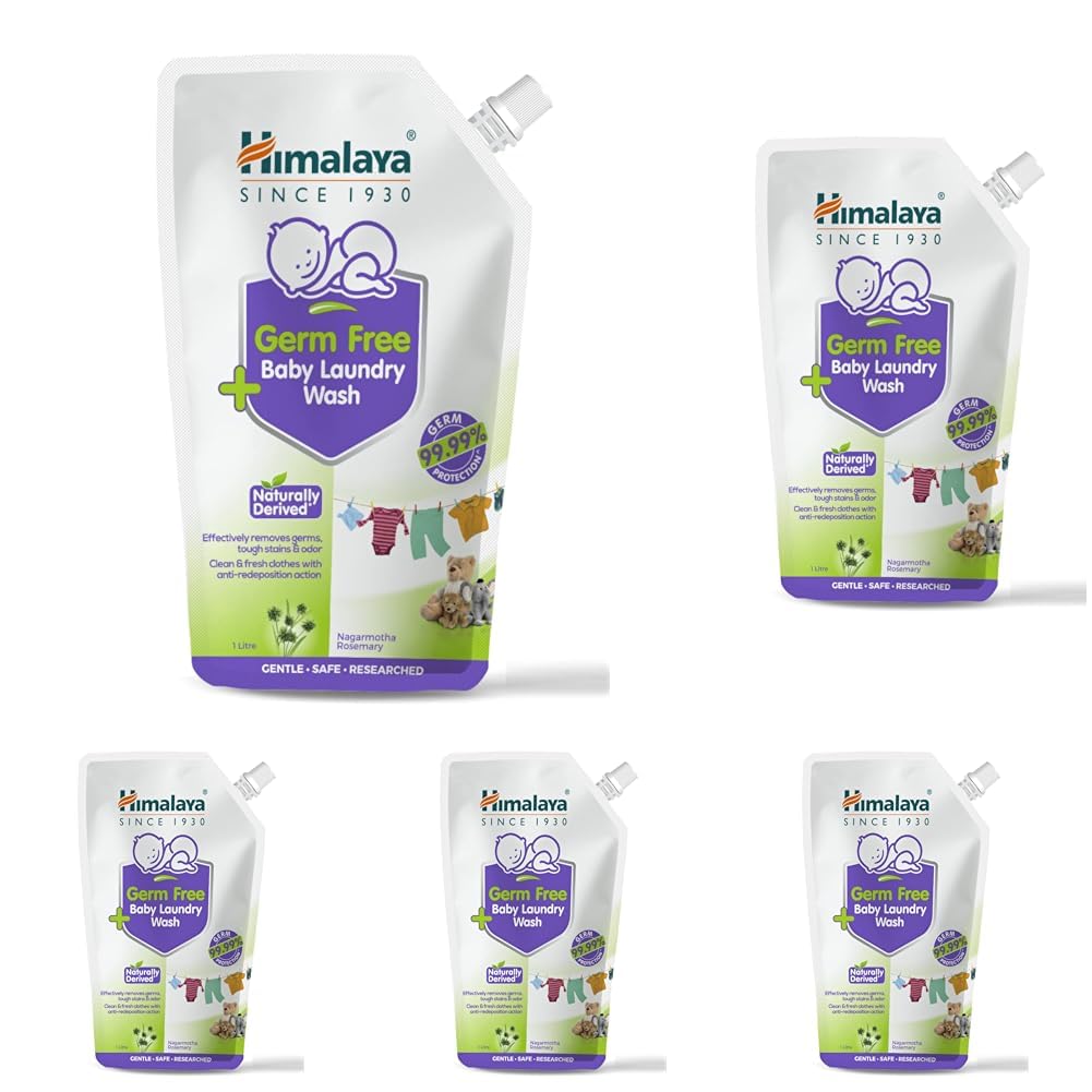 Himalaya Germ Free Baby Laundry Detergent Liquid 1 L (Refill Pouch) | Plant Based Cleansers & Biodegradable Ingredients | Dermatologically Tested (Pack of 5)-image-10