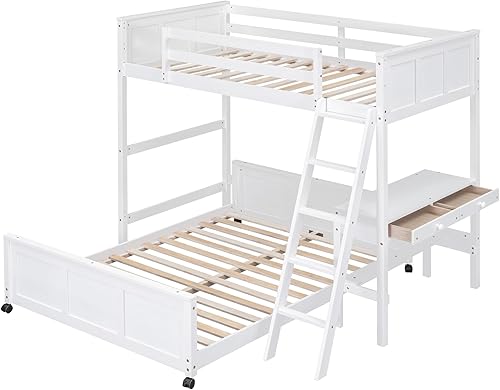 Miniatura 120 de Versatility - Litera individual sobre individual con escritorio y armario integrados, cama alta de madera maciza y plataforma independiente con