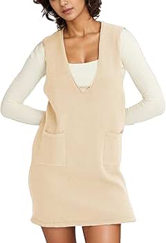 Meyhad Women's Sweater Vest Dress V Neck Sleeveless Knit