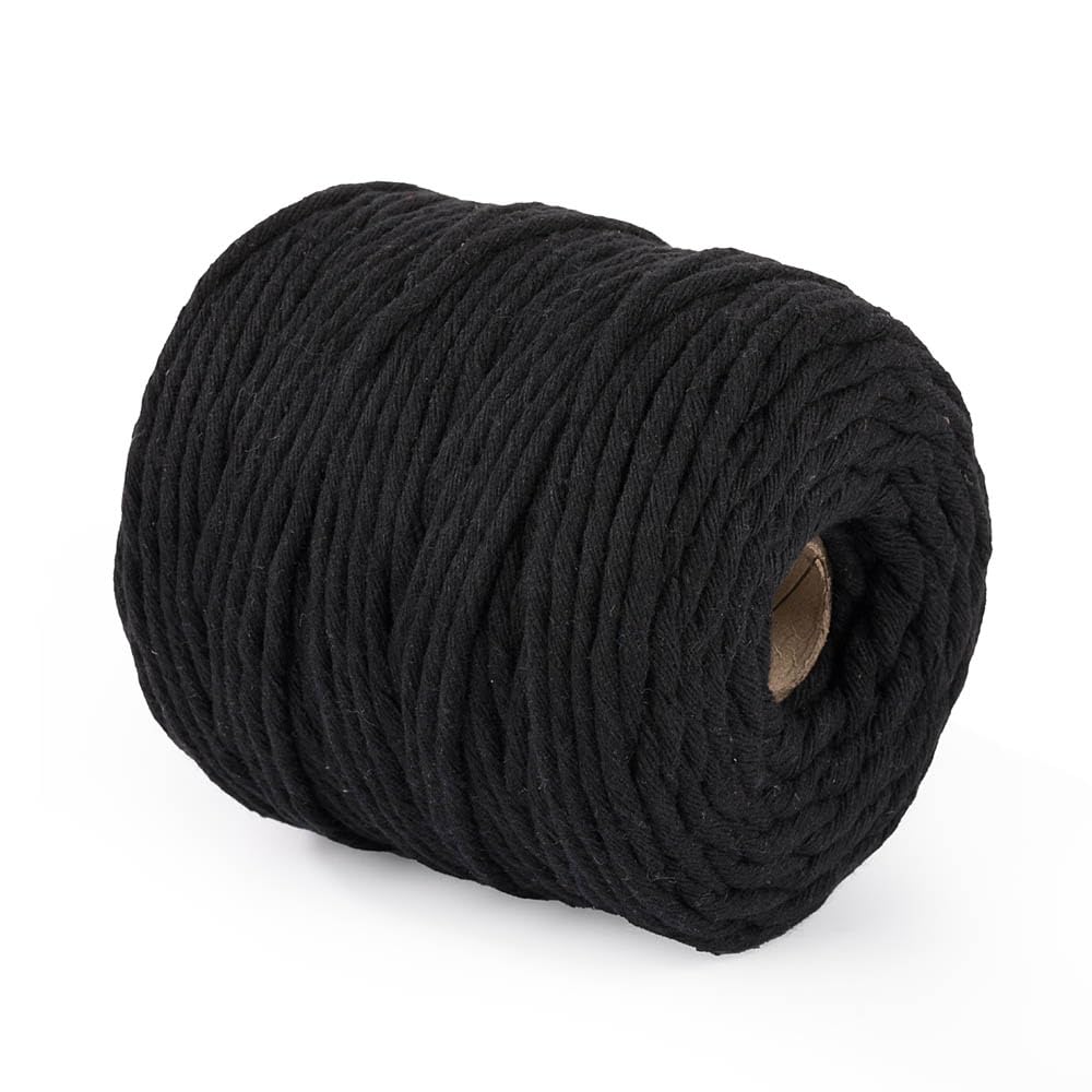 29 Colors 3mm Braided Macrame 100% Cotton Cord Crafting, Jewelry Making & Rustic Home Décor String Rope Craft Project DIY Supply Soft Nartural Knotting Boho Decor Knitting (Black, 100m)