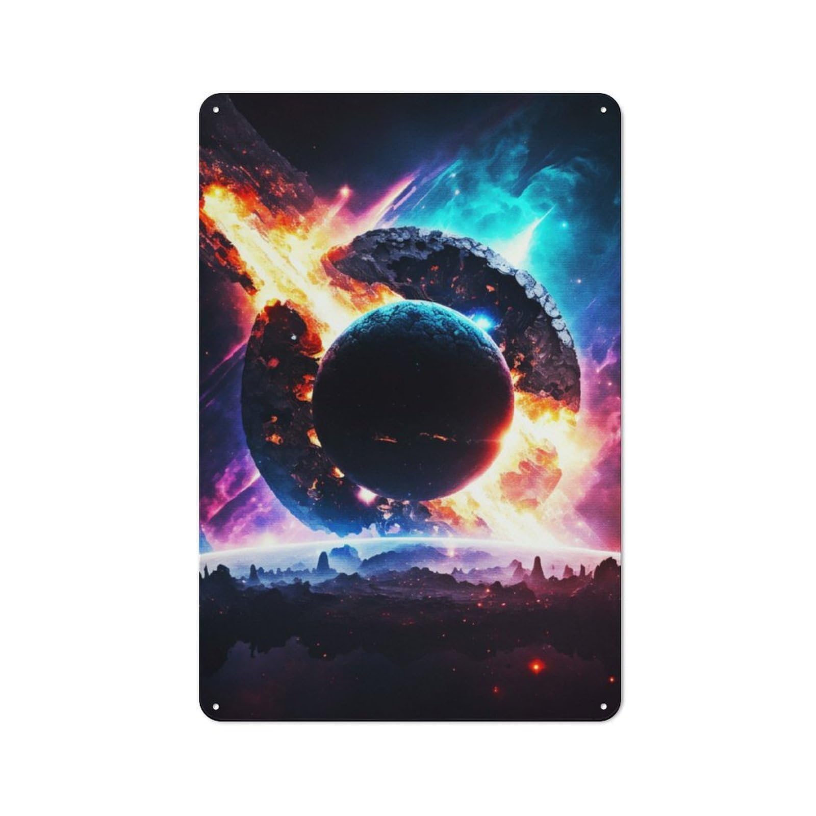 Junmoney Realistic Planet In Space Tin Wall Plaque 30X20cm With For Pub Or Café, Suited To Pub Decor Enthusiasts, For Retro Home Interiors