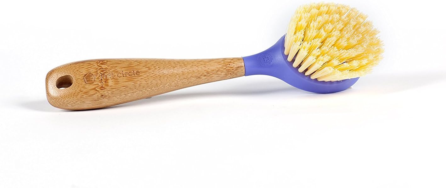 Full Circle Be Good Bamboo Handle Dish Brush – Sustainable Kitchen Cleaning with Tough Bristles - Natural Dish Scrubber & Cast Iron Cleaner - Long Handle Brush for Dishes, Pots, and Pans, Purple image 4