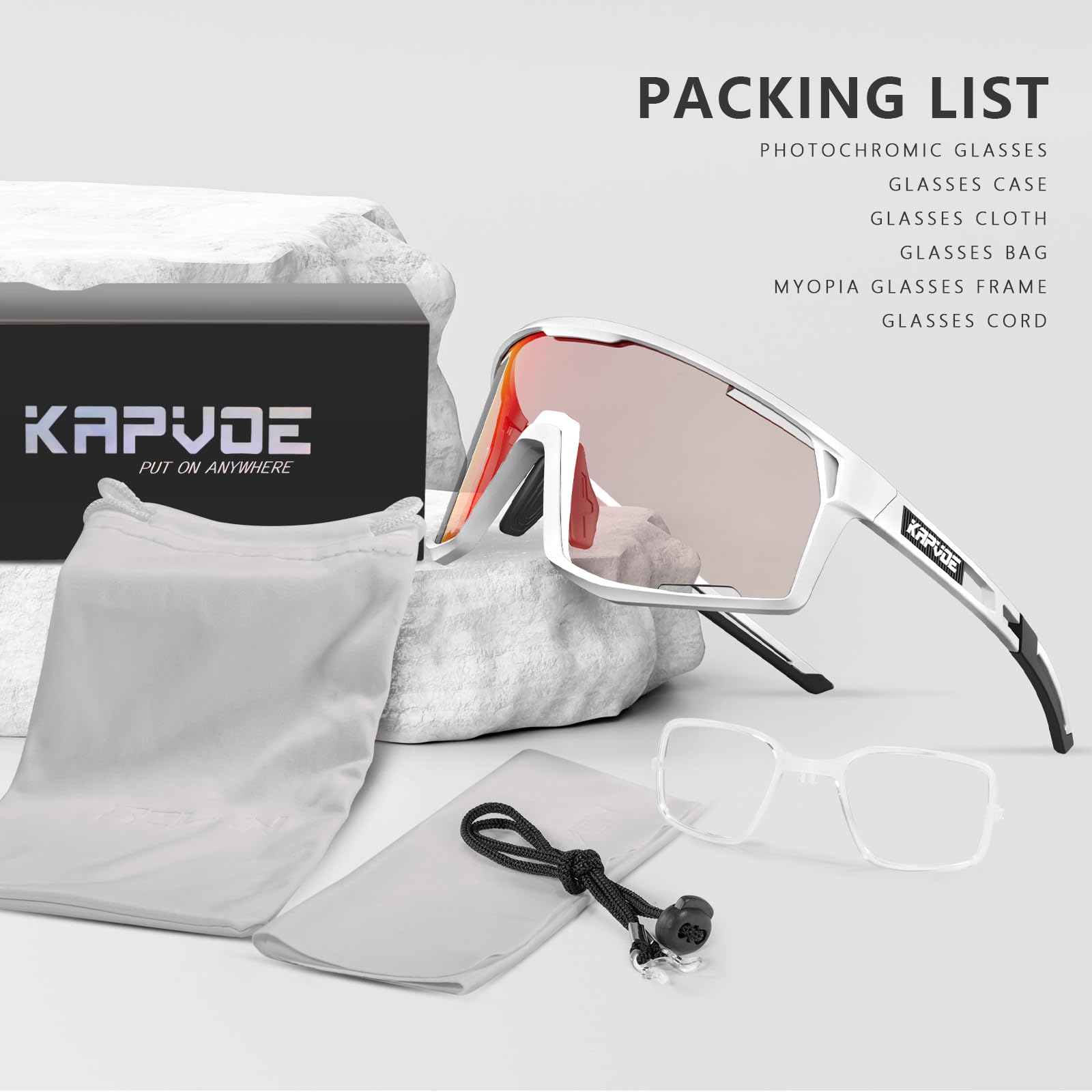 KAPVOE Photochromic Cycling Glasses Men Mountain Bike Sunglasses Women Clear MTB Sports Goggles Transition Bicycle Glasses Triathlon Running UV Protection Red - Image 3