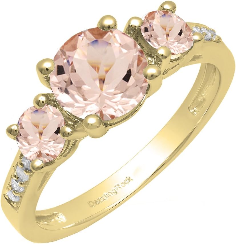 Dazzlingrock Collection 10K 7 MM Round Gemstone And White Diamond Ladies 3 Stone Engagement Ring, Yellow Gold