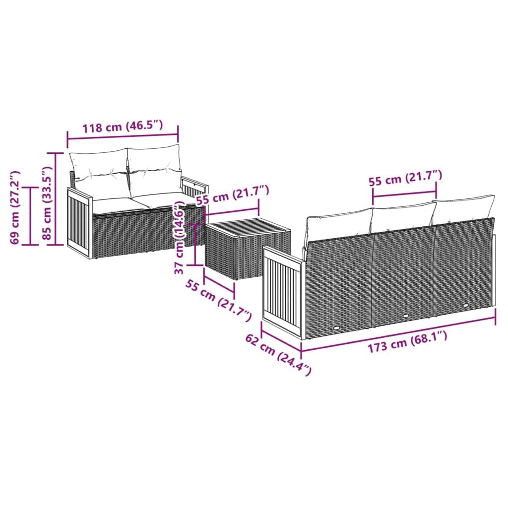 Set de Muebles de jardín de ratán sintético Gris con Cojines, 6 Piezas, Modular y Resistente, Ideal para terraza, Patio, balcón, Comedor Exterior y Zona de Ocio al Aire Libre