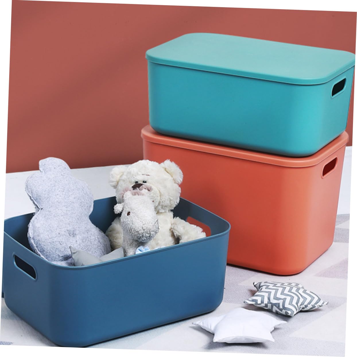 Große Blau Aufbewahrungsbox aus Kunststoff mit Deckel und Griffen Leichte Pp Aufbewahrungsbehälter für Socken und Decken im Badezimmer und Waschbereich