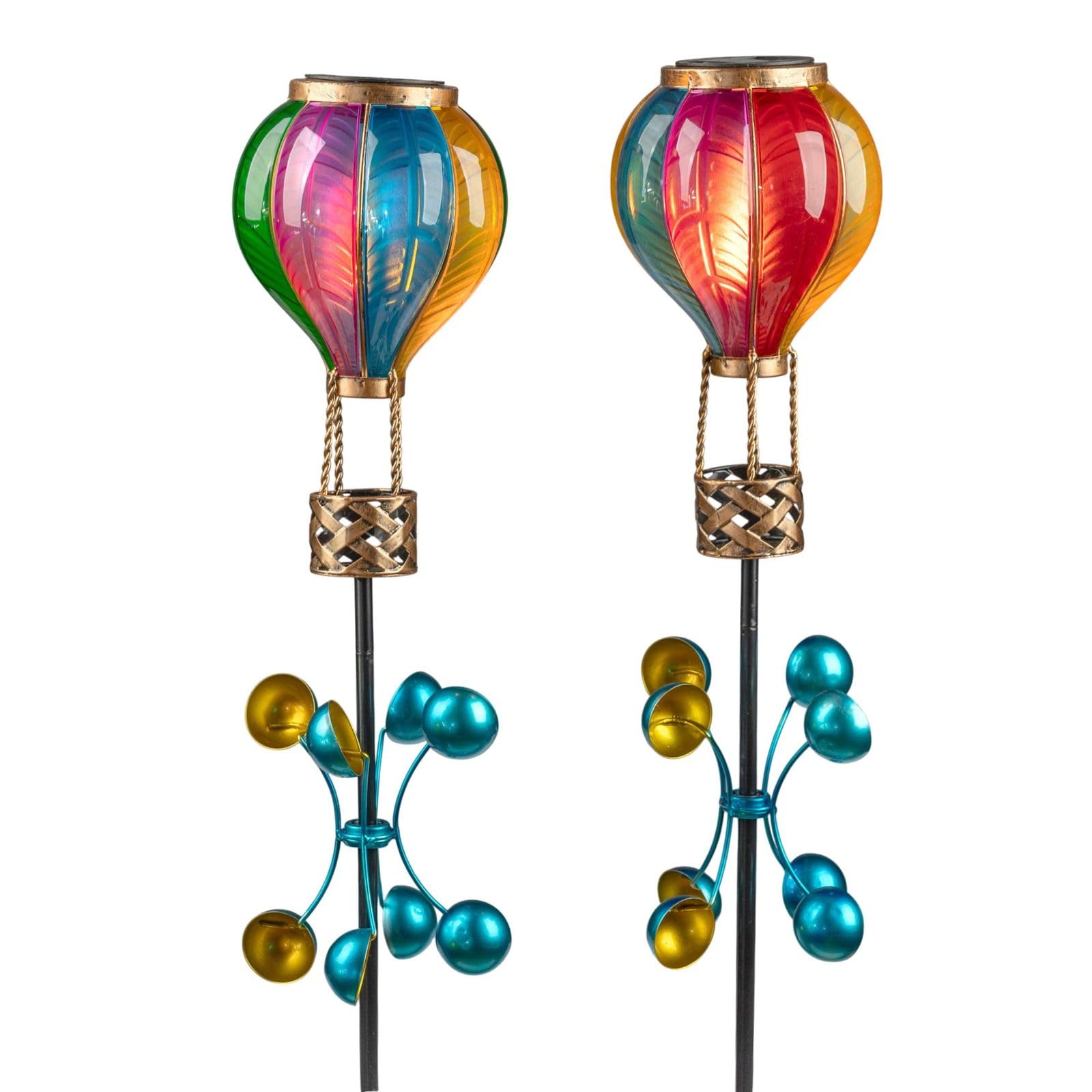 formano 2er Set Solarleuchten mit Flammen-Effekt & Windrad Solar Gartenstecker LED Ballon Bunte Acryl Ballonleuchten mit Dämmerungssensor, 114 cm Gartenstecker Solarlicht für Garten Balkon Terrasse