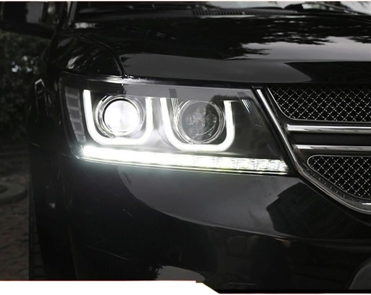 Car Headlights Compatible With 2012-2015 Dodge Journey JCUV LED Headlight DRL Bi Xenon Lens High Low Beam Parking Fog Lamp(Headlight No Bulb)