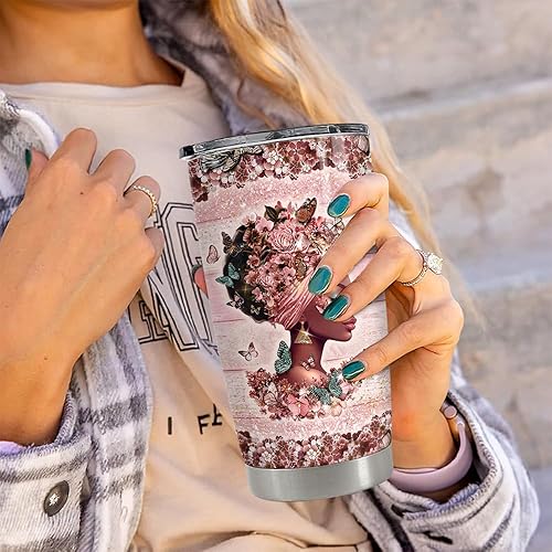 Miniatura 6 de SANDJEST Taza Negra para Mujer de 20oz de Acero Inoxidable Aislada para Café de Viaje Tazas de Regalo para Mujeres y Niñas en Cumpleaños y Navidad