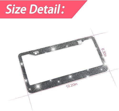 Miniatura 2 de YALOK Marco de matrícula de automóvil con diamantes de imitación brillantes, de acero inoxidable, universal para la mayoría de automóviles, SUV,