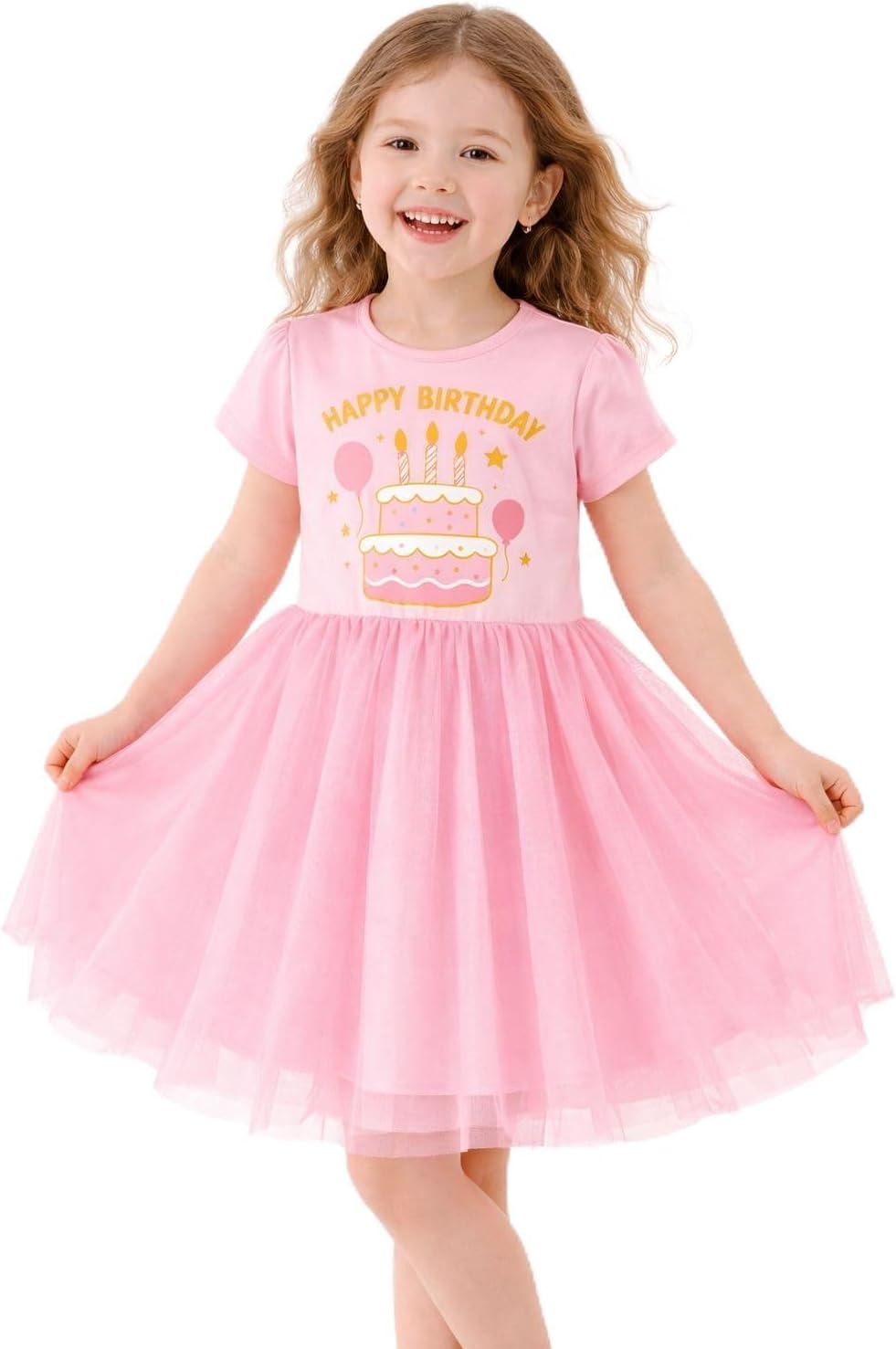 HILEELANG Toddler Girl Dress Tulle Party Outfit with Bow Sweet Holiday Spring Summer Clothes for Kids 2–7 Years