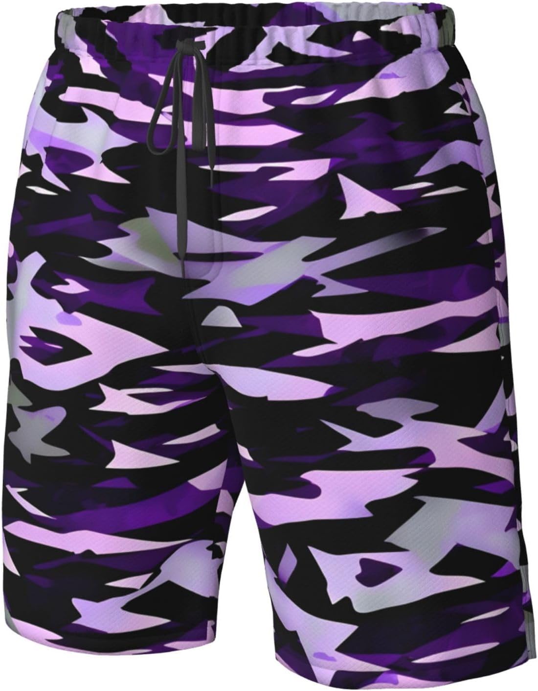 Mens American Camouflage Purple Print Beach Shorts,Casual Summer Shorts for Men,Quick Dry Polyester