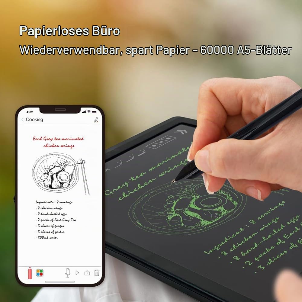 Bisofice Digitales Notizbuch A5 enthält Smartpen Smart Leder Notizbuch A5, wiederverwendbares Schreibtablett BT Wireless-Verbindung kompatibel mit Boardpen