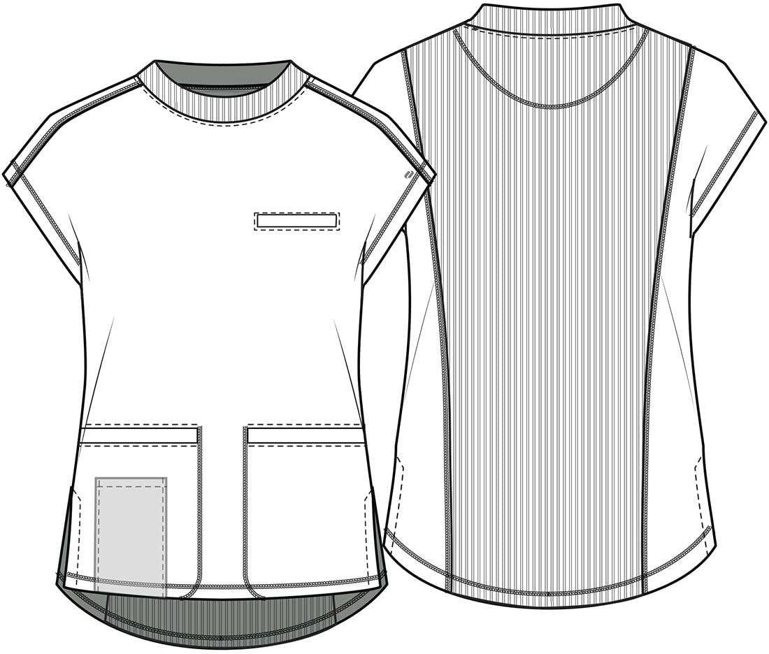 Infinity CK742A Haut à col montant pour femme avec 4 poches, manches dolman et panneau arrière en tricot côtelé – Haut médical élégant